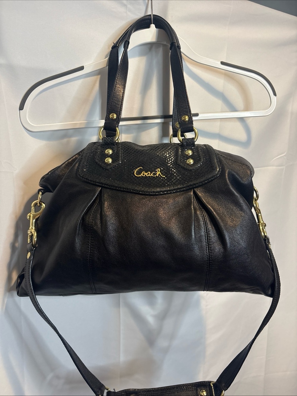Coach Black Leather Shoulder Bag with Gold Hardware